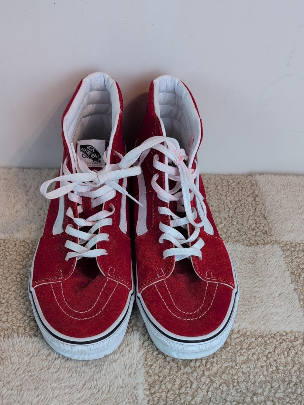 Vans Red and White Sk8-Hi Classic High-Top Sneakers